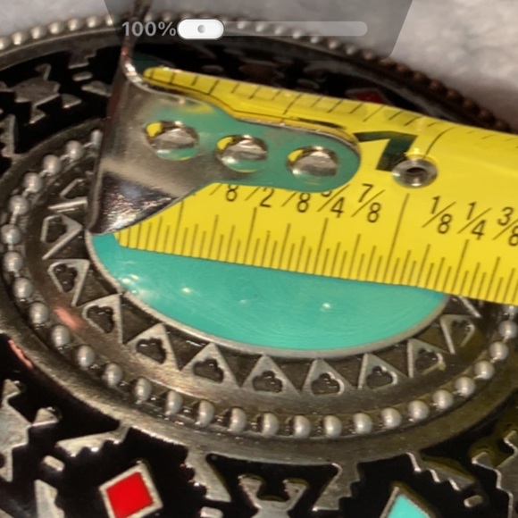 NWOT- WESTERN BELT BUCKLE AZTEC DESIGN WITH RED AND TEAL ACCENTS - Picture 8 of 9